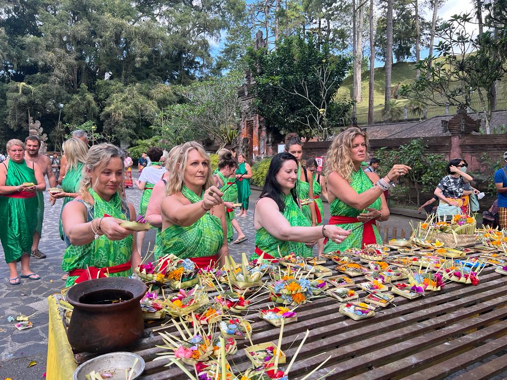 Water blessing and Temple Tour:-Bali with Rachel Hunter & Renee Stewart: March 26: 8:30am